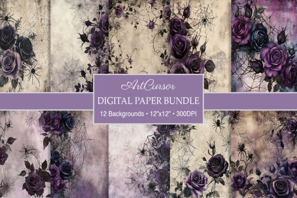 Dark Gothic Webs & Roses Digital Papers