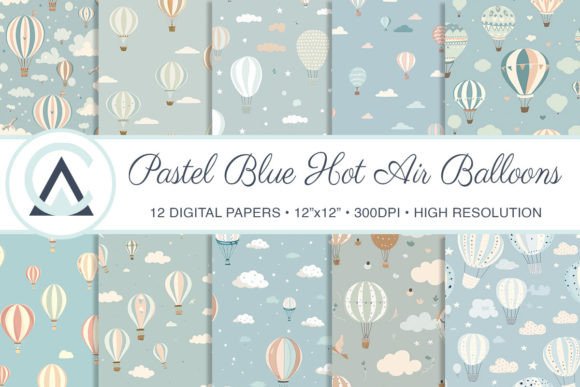 Designing with Dreamy Hot Air Balloon Baby Boy Digital Paper