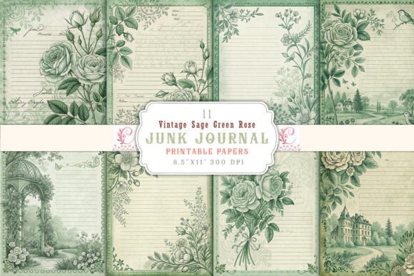 Embrace Timeless Elegance with the Vintage Sage Green Rose Junk Journal