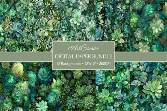 Emerald & Sage Succulents Digital Papers: A Design Asset