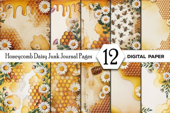 Honeycomb Daisy Junk Journal Pages: A Sun-Kissed Design Asset