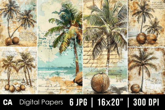 Vintage Palm Tree Journal Pages: Crafting Coastal Elegance