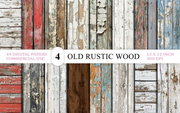 Vintage Rustic Wooden Texture Pack: 44 Digital Papers for Authentic Design